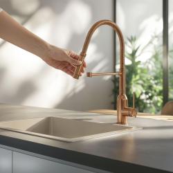 Quadri Stamford hoher Küchenmischer mit flexiblem Auslauf, PVD-gebürstetes Kupfer 1208956078