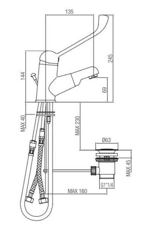 PB Clinic behindertengerechte Waschtischarmatur mit langem Hebel und ausziehbarem Auslauf Chrom 1208956272