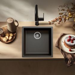 Schwarzes Spülbecken 40x40cm Unterbau und Oberflächen-Einbau mit Edelstahlstecker 1208956390