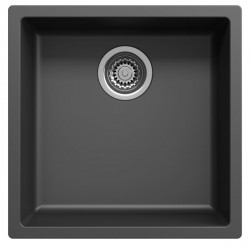 Schwarzes Spülbecken 40x40cm Unterbau und Oberflächen-Einbau mit Edelstahlstecker 1208956390