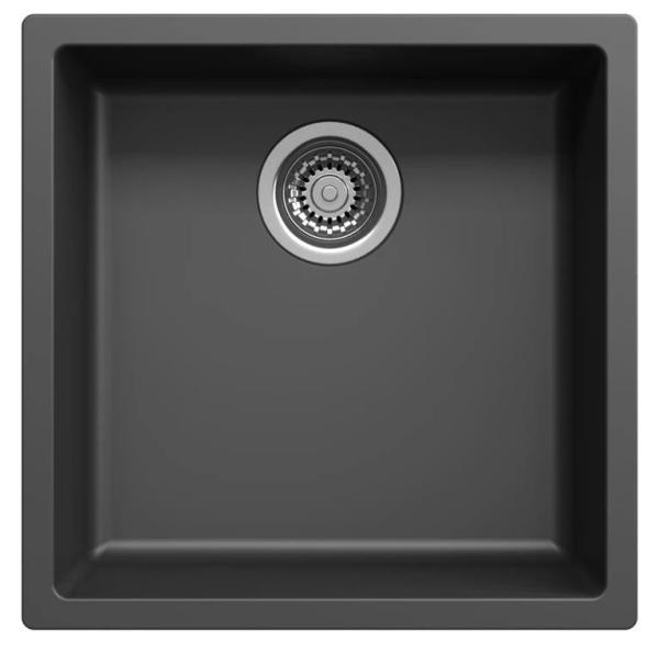 Schwarzes Spülbecken 40x40cm Unterbau und Oberflächen-Einbau mit Edelstahlstecker 1208956390