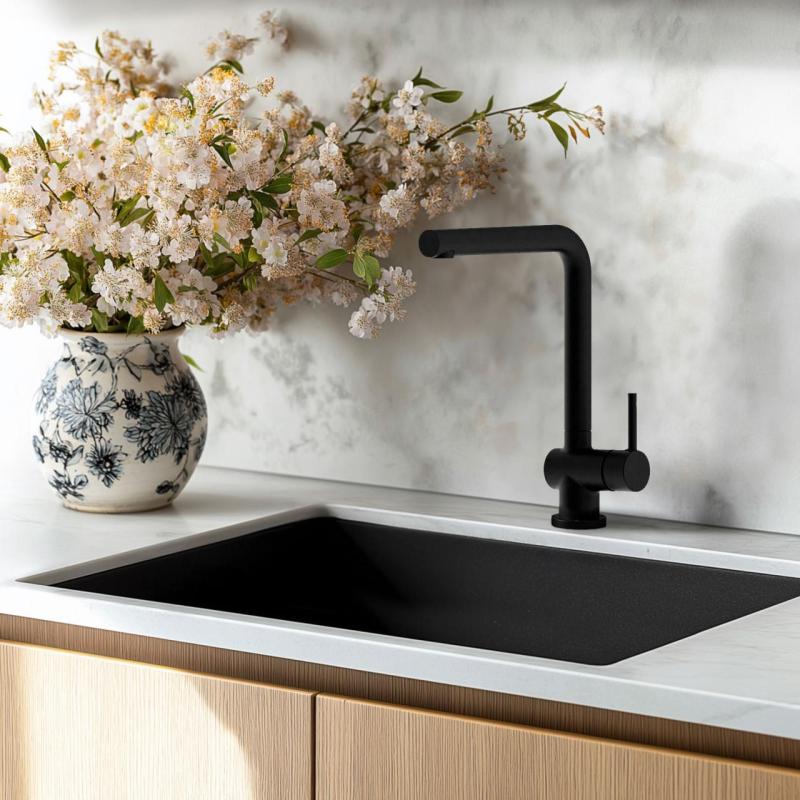 Schwarzes Spülbecken 50x40cm Unterbau, flächenbündiger und Oberflächen-Einbau mit Edelstahlstecker 1208956395