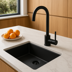 Schwarzes Spülbecken 50x40cm Unterbau, flächenbündiger und Oberflächen-Einbau mit schwarzem Ablaufstecker 1208956396