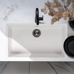 Weißes großes Spülbecken 70x40cm Unterbau, flächenbündiger und Oberflächen-Einbau mit Edelstahlstecker 1208956402
