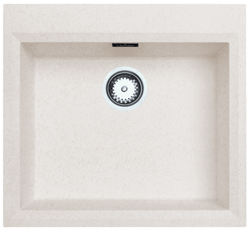 Sandfarbenes Spülbecken 58x53cm Oberflächen-Einbau mit Hahnlochbank und Edelstahlstecker 1208956773