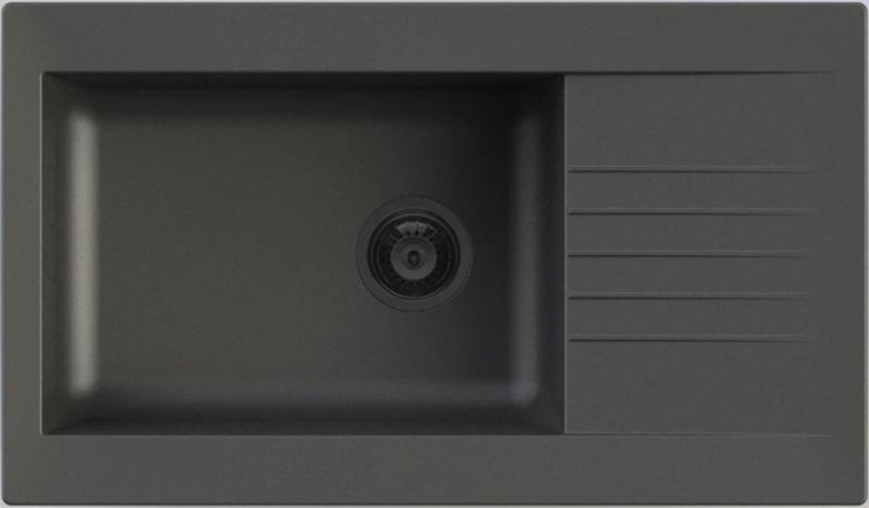 Ausmann Fibre große schwarze Kunststoffspüle reversibel mit Abtropffläche Oberflächen-Einbau 86x50 cm mit schwarzem Stecker 1208956781