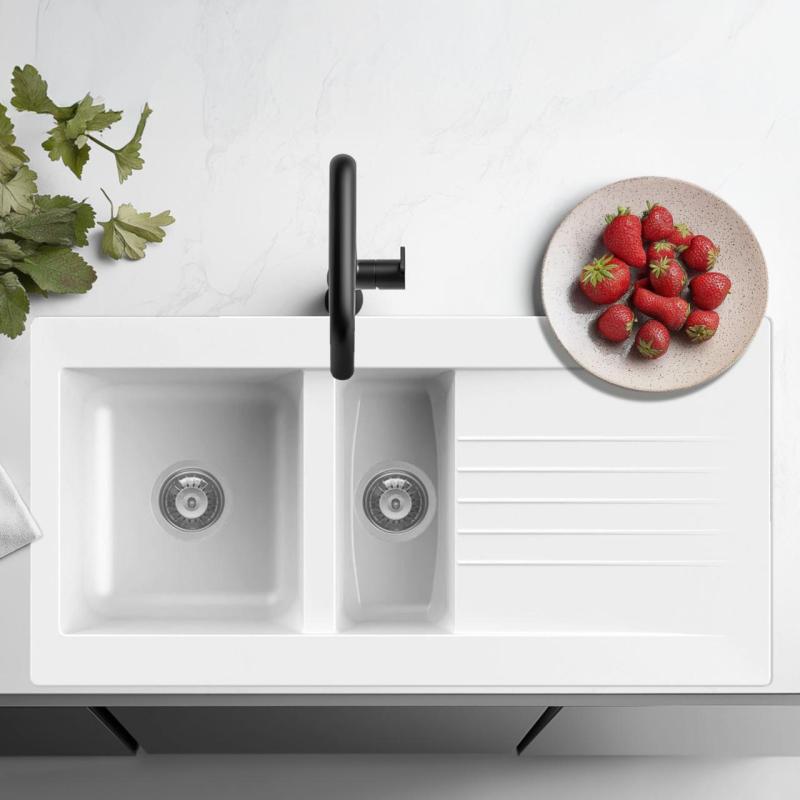 Ausmann Fibre 1.5 Kunststoffspüle Weiß, reversibel, mit Abtropffläche, Oberflächen-Einbau 100x50 cm 1208956786