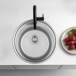 Ausmann Basic Edelstahl-Spüle rund mit Hahnloch, 51 cm, inkl. Siphon, Oberflächen-Einbau 1208956976