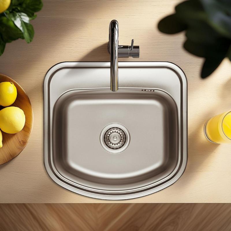 Ausmann Basic Edelstahl-Spüle 49x47 cm mit Hahnlochbank inklusive Siphon, Oberflächen-Einbau 1208956997