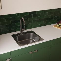 Ausmann Basic Edelstahl-Spüle 48x48 cm mit Hahnlochbank, inklusive Siphon, Oberflächen-Einbau 1208957000