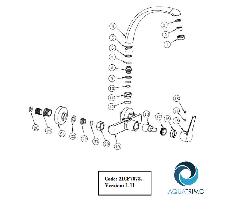 AquaTrimo Chopin Wand-Küchenarmatur mit Auslauf oben, Chrom 21CP7073CM