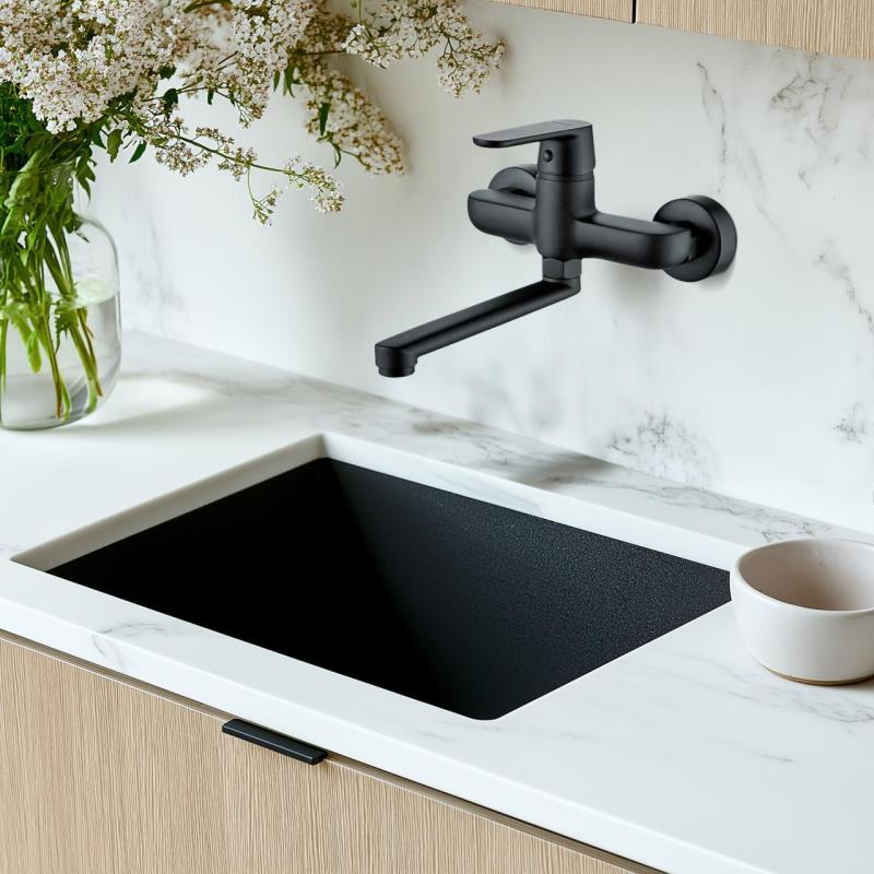 AquaTrimo Chopin Wandarmatur mit Auslauf unten, Schwarz matt 21CP7075SW