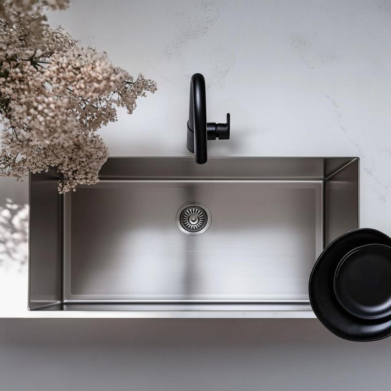 Ausmann Oder große Edelstahlspüle 74x40cm, flächenbündig, Unterbau und Oberflächen-Einbau, extra tief 22cm 1208957114