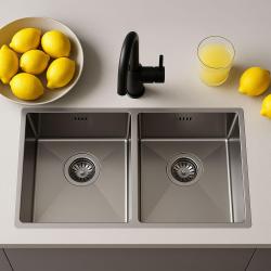 Ausmann Oder Doppel-Edelstahlspüle 76x45cm mit 2 Becken 34x40, flächenbündig, Unterbau und Oberflächen-Einbau, extra tief 22cm 1208957116