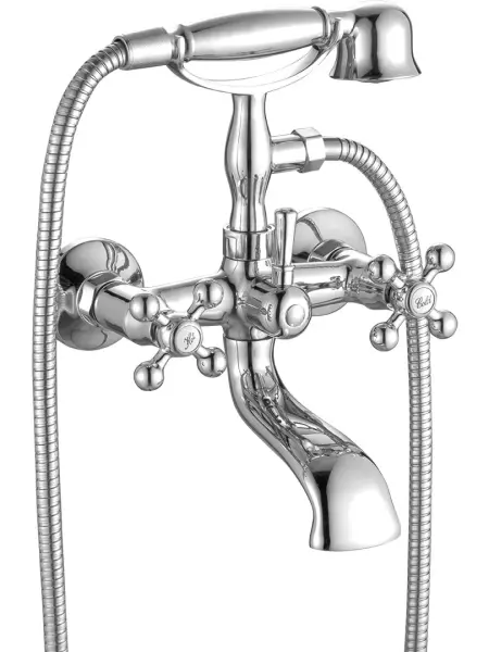 AquaTrimo Vivaldi Classic Aufputz-Wannenarmatur mit Sterngriffen, Chrom, inklusive Handbrause 43VV7372CM