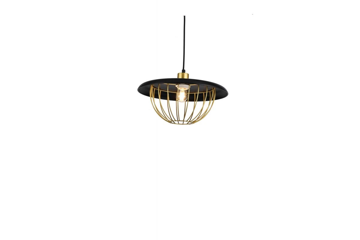 Decor Tulip moderne Pendelleuchte mit schwarzem Metallrand und goldenem Drahtkäfig 3444