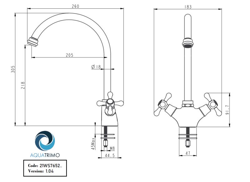 AquaTrimo Windsor Nostalgische Küchenarmatur mit rundem Auslauf, Chrom 21WS7652CM