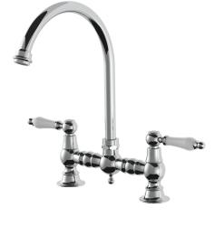 AquaTrimo Country 2-Loch-Küchenarmatur mit nostalgischer Brücke und rundem Auslauf Chrom 21CT7655CM
