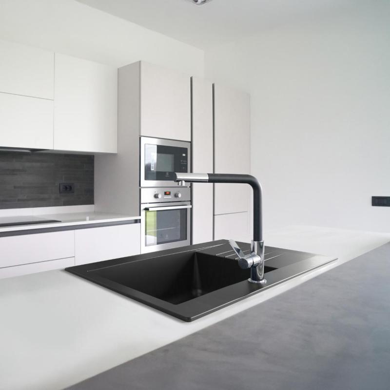 Ausmann Fibre Mini Spülbecken in Schwarz mit Abtropffläche 62x50cm, reversibel, aufliegend 1208957667