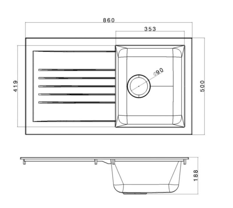Ausmann Fibre Spülbecken Weiß mit Abtropffläche 86x50 cm,  reversibel, Aufliegend 1208957673