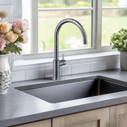 Aquadesign Spüle Gun Metal Edelstahlspüle Anthrazit PVD 50x40, Unterbau, flächenbündig und Oberflächen-Einbau 1208957702