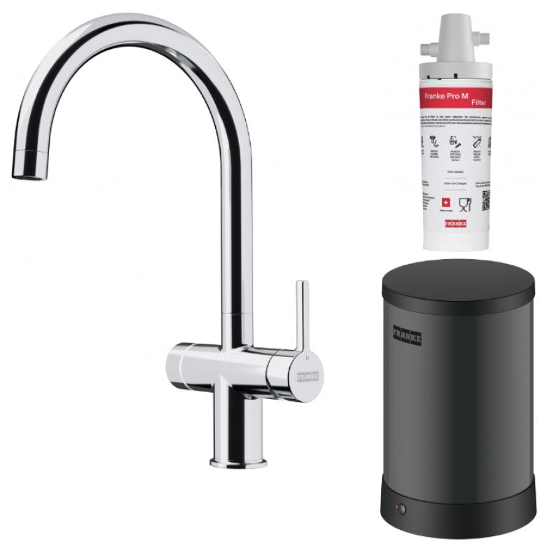Franke Maris Wassersystem 4L Boiler 3-in-1 mit Touch Elektronischer Kochendwasserhahn Chrom mit Wassermischset 1208957946