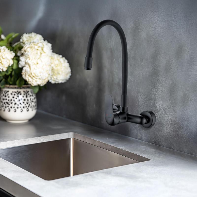 Aquatrimo Chopin Wandarmatur mit hohem flexiblem Auslauf, matt schwarz 21CP8462SW