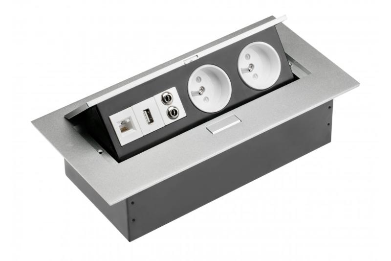 Desktop-Verlängerungskabel 2x Buchse mit Erdung, USB-Buchse, Audio (Bananenstecker), Buchse RJ45 (Ethernet), ohne Kabel, Aluminium 1208958664