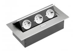 Desktop-Verlängerungskabel 3x Schuko-Buchse, ohne Kabel, Aluminium 1208958667