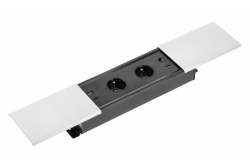 PRESTINO versenkbare Schreibtisch-Verlängerungskabel, 2x französische Steckdose, USB A+C, RJ45, HDMI, Kabel 1,5m, Silber 1208958675