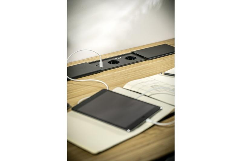 PRESTINO versenkbare Schreibtisch-Verlängerungskabel, 2x französische Steckdose, USB A+C, RJ45, HDMI, Kabel 1,5m, Silber 1208958675