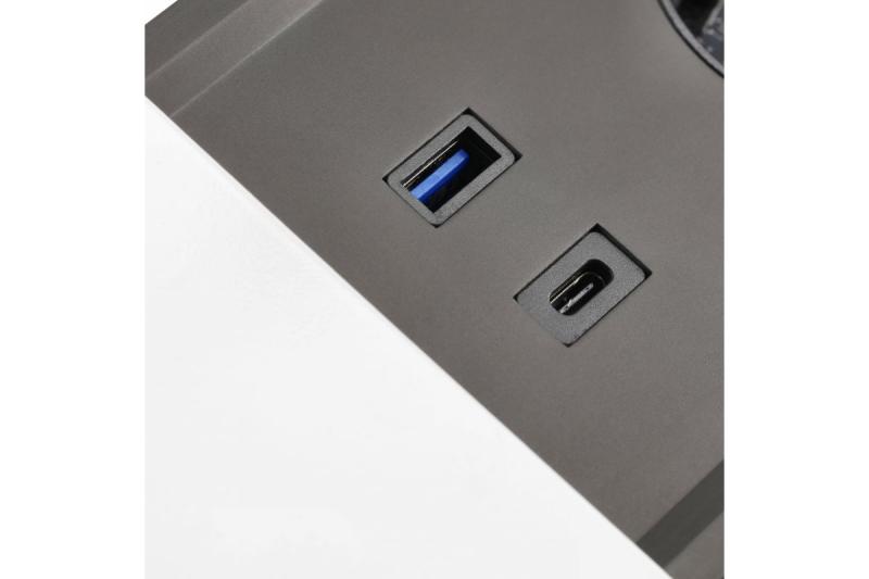 PRESTINO versenkbare Schreibtischverlängerungskabel, 2x Schuko-Buchse, USB A+C, RJ45, HDMI, Kabel 1,5m, Silber 1208958676