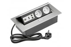 Tischverlängerungskabel 2x Steckdose mit Erdung, USB, Audio (Bananenstecker), RJ45, Netzkabel mit Stecker, Alu 1208958677