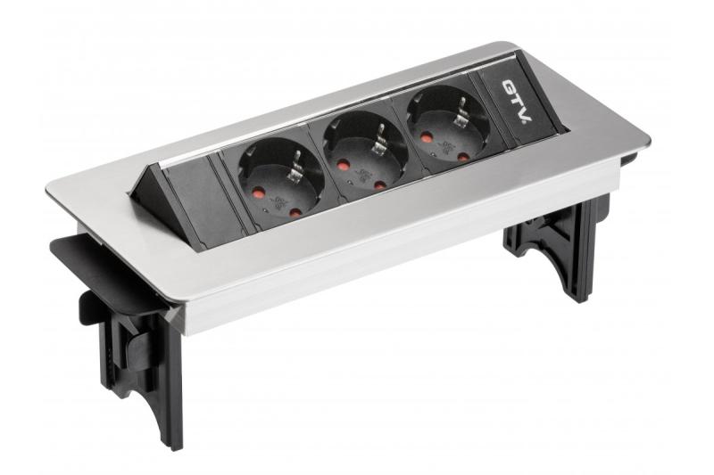 Desktop-Verlängerungskabel ohne Steckdose 3x Schuko-Steckdose, 1,5 m Netzkabel mit Edelstahlstecker 1208958679