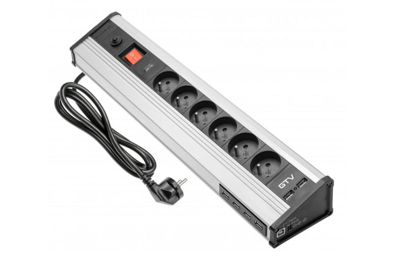 MULTI-Desktop-Verlängerungskabel mit Überspannungsschutz, 6x Steckdose mit Erdung, 4x USB 1208958684