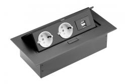 Desktop-Verlängerungskabel, 2x Schuko-Buchse, 2xUSB, ohne Kabel, schwarz 1208958686