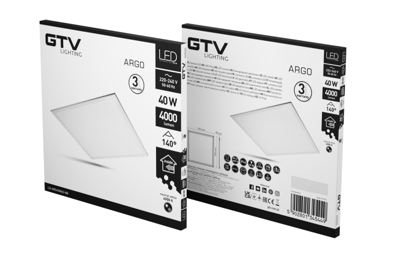 LED-Leuchte ARGO, 40 W, 4000 lm, AC220-240 V, 50/60 Hz, PF> 0,9, Ra≥80, IP44, IK08, 140°, 4000 K 1208962627