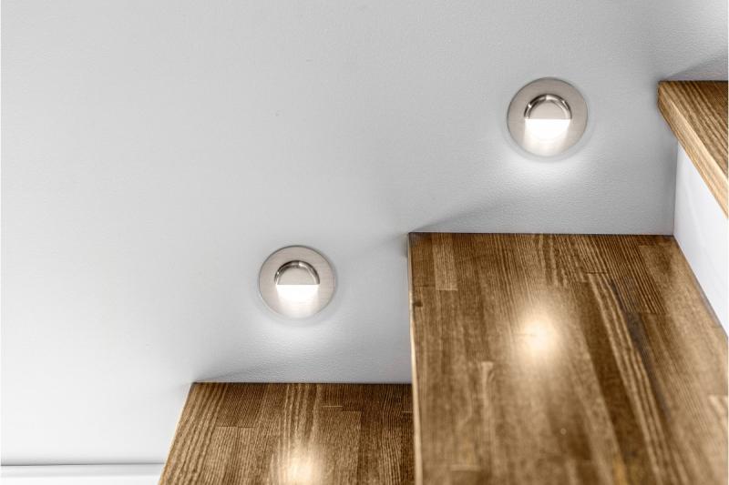 Decor LED Treppenleuchte ESCADA OB DC12V rund mit mattem Abdeckung 0,8W 70lm 4000K Edelstahlkabel 150cm