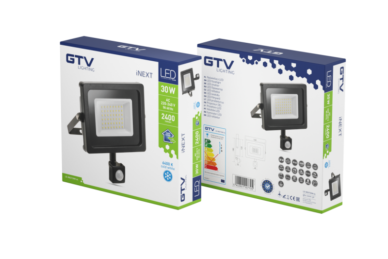 LED-Flutlicht iNEXT mit Bewegungssensor 30 W 2400 lm, PF>0,9, RA>80, IP65, 120°, 6400 K, schwarzes Gehäuse 1208962860