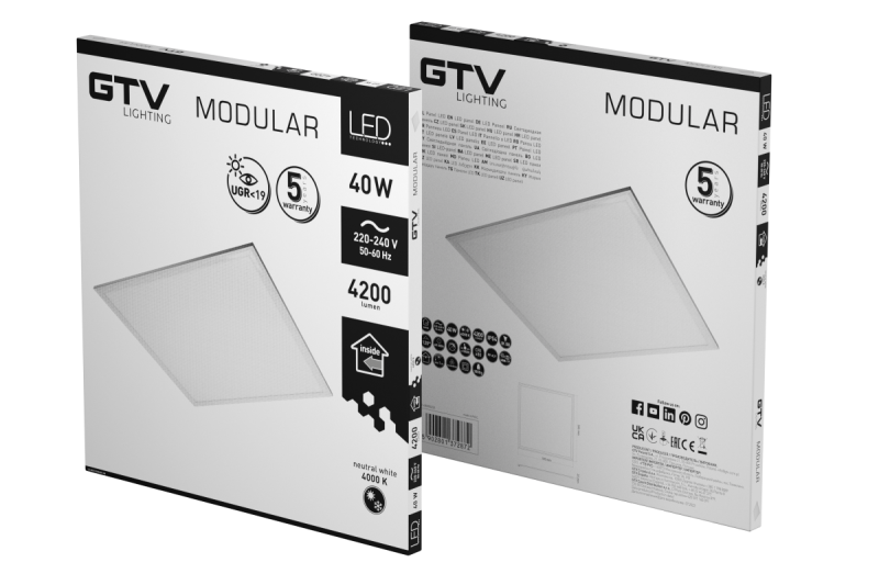 LED-Leuchte MODULAR, Rückplatte, 60x60cm, 4000K, 40W, 4200lm, AC220-240V, PF>0,9, IP54, 5y, UGR<19 1208963000
