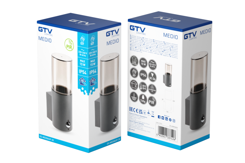 Decor Gartenleuchte MEDIO-AU PIR E27 MAX.15W IP54 AC220-240V 50-60Hz Wandleuchte Graphit 1208963938