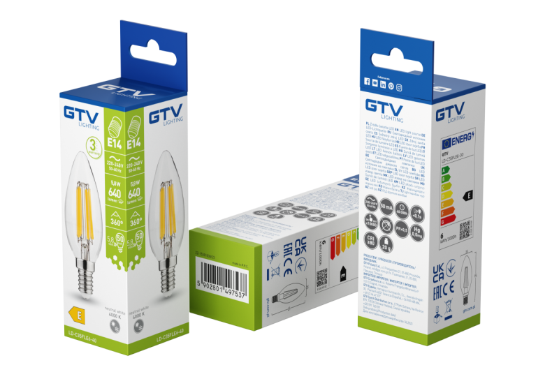 LED-LICHTQUELLE, FILAMENT, A-G, C35, 4000K, E14, 5,8W, AC220-240V, 360°, 640lm, 50mA 1208966965