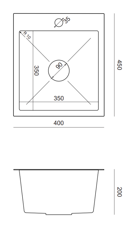 Quadri Dixton 40 Set mit Edelstahlspüle 400x450 mm mit Hahnloch, aufliegend und Küchenarmatur Quadri Coventry Edelstahl