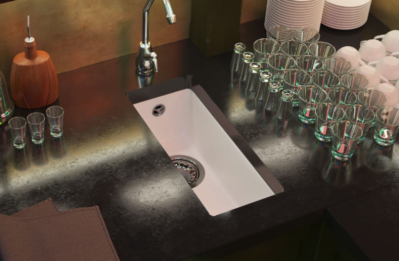 GraniteMy Universal Granit-Spülbecken 17x40 cm, Weiß Aufliegend, flächenbündig und Unterbau, mit weißem Stecker 1208967137