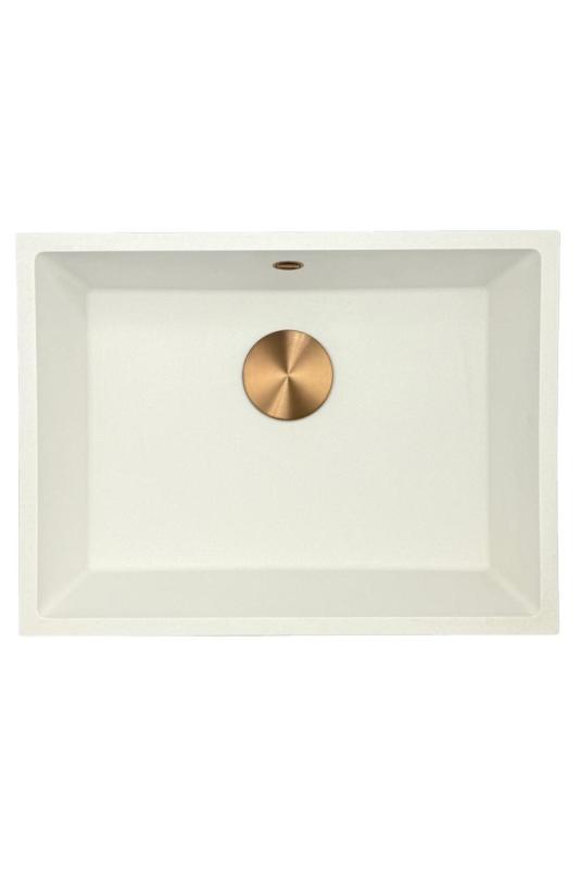GraniteMy Universal Granit weiße Spüle 55x40 cm weiß Aufsatz Unterbau und Flachaufbau mit Kupferstopfen 1208967156