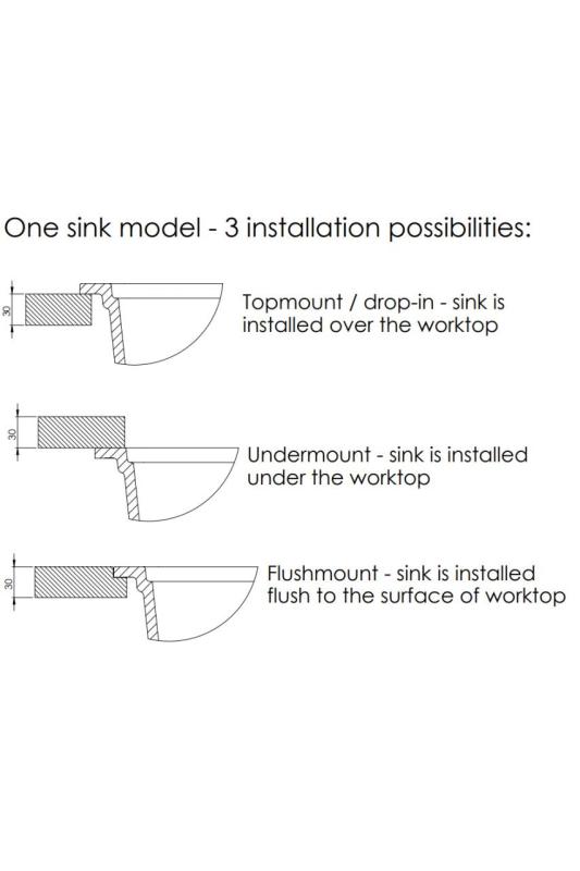 GraniteMy Universal Granit Spülbecken 74x40 cm, Weiß, Aufliegend, flächenbündig und Unterbau, mit goldenem Stecker 1208967163