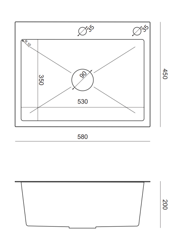 Quadri Dixton 60 Edelstahlspüle 580x450 mm mit Hahnloch und Zubehör 1208967194