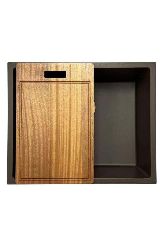 GraniteMy Universal Granit-Spülbecken 50x40 cm, Café, Aufliegend, flächenbündig und Unterbau, mit Kupferstecker 1208967229