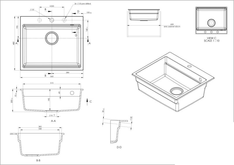GraniteMy Dampfküchengranitspüle 56x48 cm schwarz Aufsatz mit schwarzem Stöpsel inklusive Zubehör 1208967233