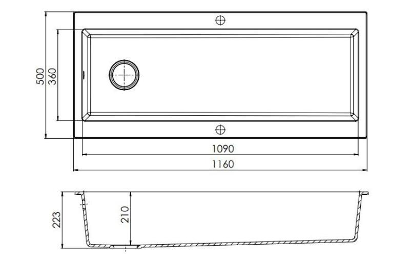 GraniteMy Trog Granitspüle, sehr großes schwarzes Spülbecken 116x50 cm, schwarz, Aufsatz mit Armaturenbank und schwarzem Stöpsel 1208967237